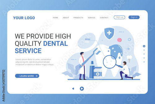 Flat design minimal dental clinic landing page concept © Freshcare