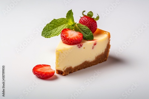 cheesecake with strawberries on table