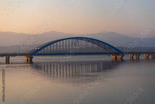 Chuncheon view of Soyang 2 bridge over Soyang river during winter evening and night at Chuncheon , South Korea : 11 February 2023