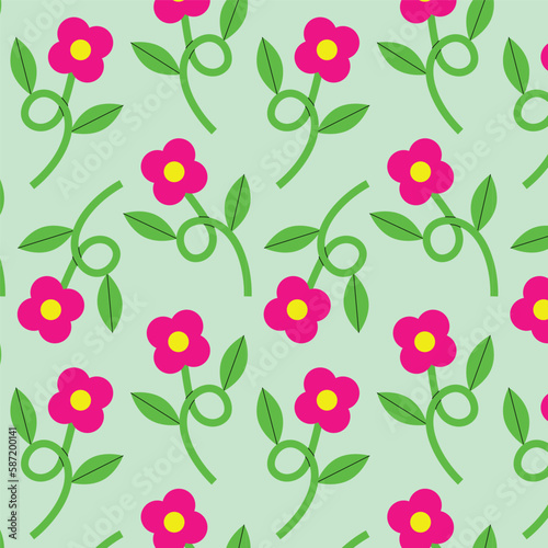 Wallpaper Mural Groovy pink flowers on a green background. Torontodigital.ca