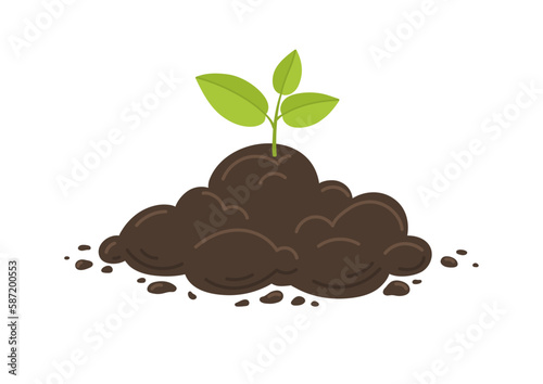Young plant growth from soil. Farming and agriculture illustration. 