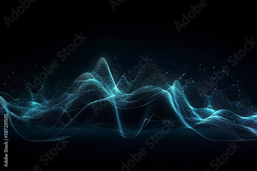 Abstract wave background with many glowing particles. Musical wave. Digital network background. 3D