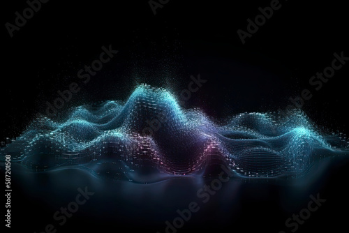 Abstract wave background with many glowing particles. Musical wave. Digital network background. 3D