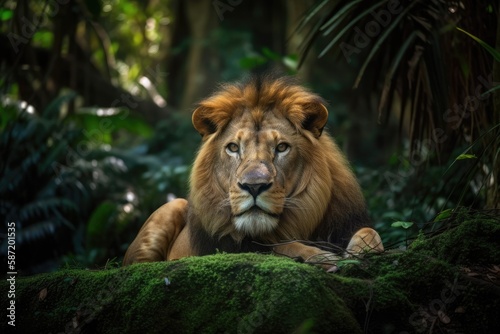 On the tropical forest is a lion. Generative AI
