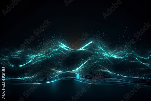 Abstract wave background with many glowing particles. Musical wave. Digital network background. 3D.Generative AI