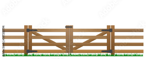 realistic wooden fence and green grass isolated. eps vector