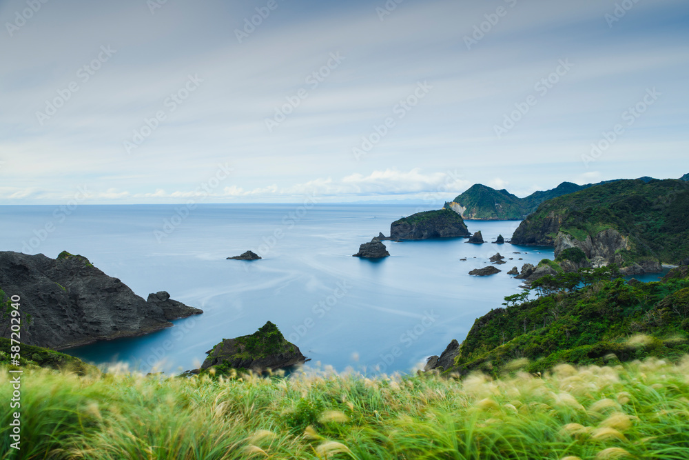 Long exposure shot of sea and coastline in Izu peninsula Long exposure shot of sea and coastline in Izu peninsula