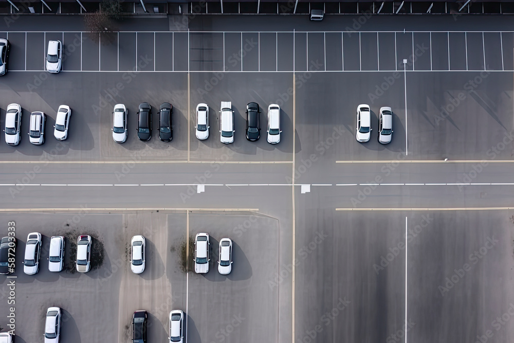 Aerial view Parking lot and car Aerial view Parking lot and car