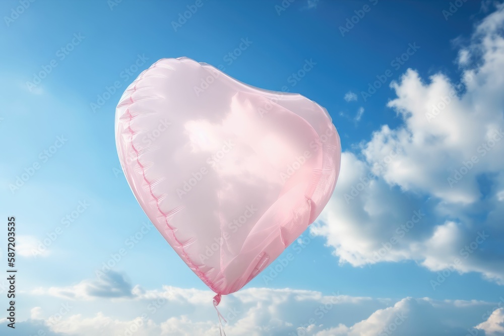 Fototapeta premium Heart-shaped balloon in the sky. Generative AI.