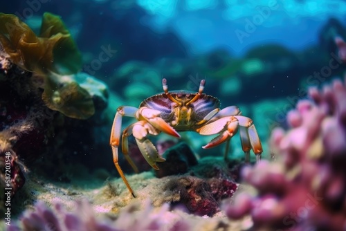Close-up of a crab. Generative AI.