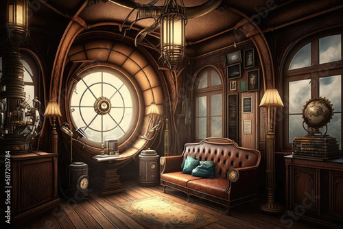 Steampunk Room. Generative AI