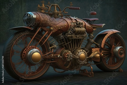 Steampunk Motorbike. Generative AI © Ян Заболотний