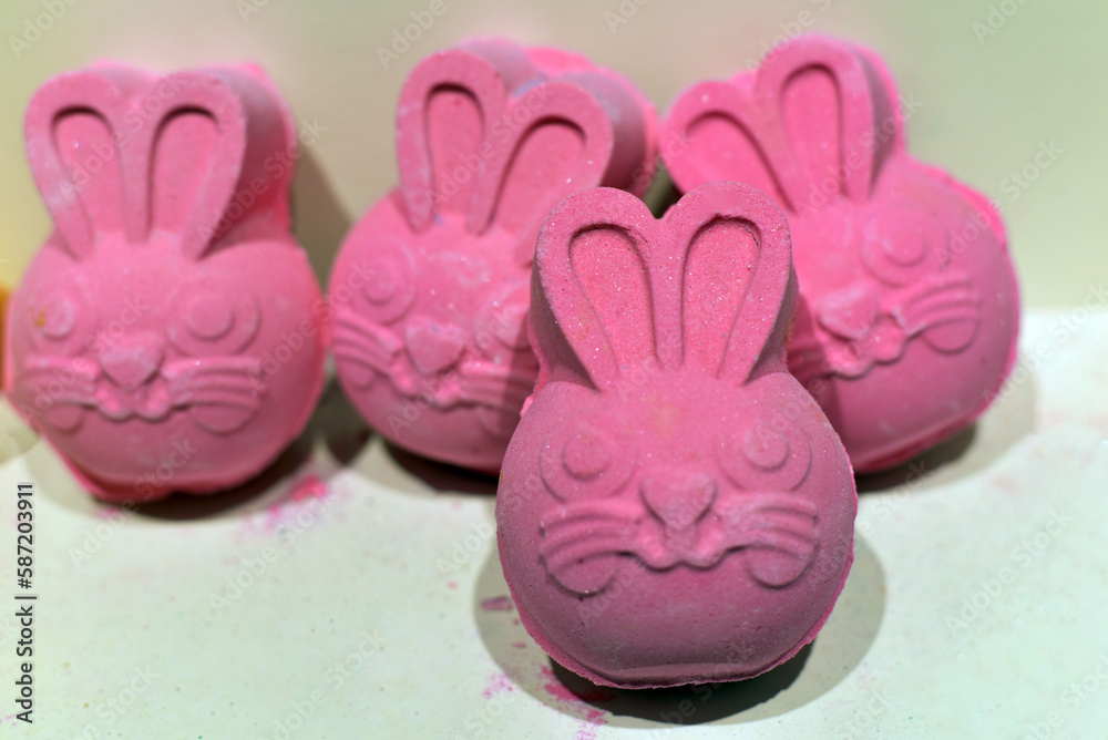 Bath bombs in the form of hares. Bathing products Bath bombs in the form of hares. Bathing products