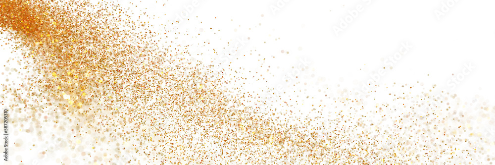 twinkling gold glitter flying in empty space, with blur and bokeh effects, isolated on transparent background banner  