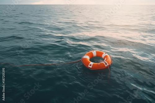 life buoy on the water. Generative AI.