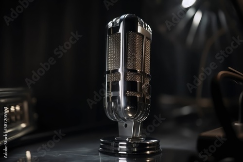 Close-up of a microphone on stage. Generative AI