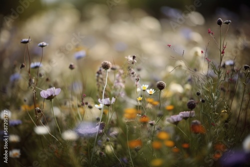 Wildflowers, Selective Focus Background. Generative AI
