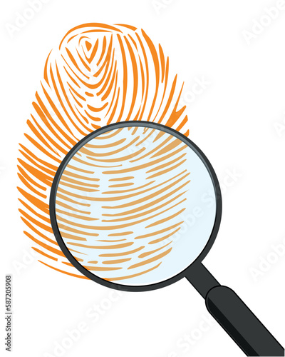 Fingerprint of the person under magnifying glass