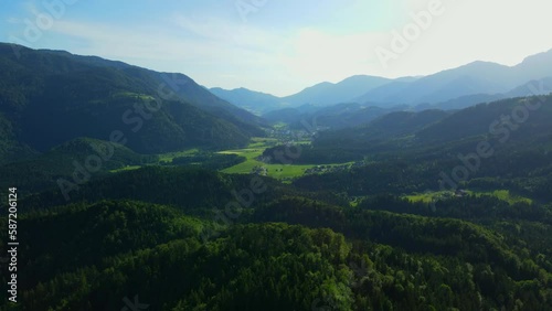 Aerial 4K drone footage of the Municipality of Ljubno is a municipality in northern Slovenia. The seat of the municipality is the town of Ljubno ob Savinji. photo