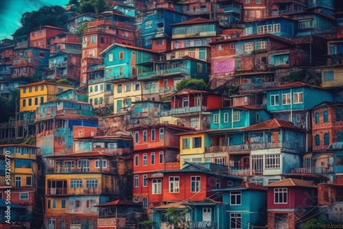 Colorful cityscapes, many homes with many colours