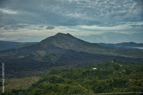 Epic view over the imposing landscape of the north of Bali in Indonesia  with its majestic mountains and green hills.