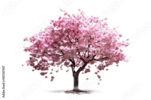 Spring Sakura tree isolated on a white background. Generative AI © AkuAku