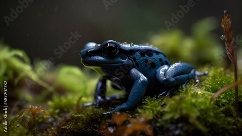 Photograph of a tinctorius azureus poison dart frog. Generative AI