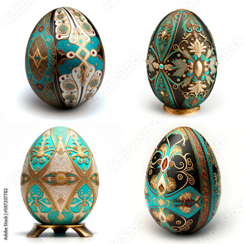 Easter eggs set, Ukrainian style, white background Generative AI