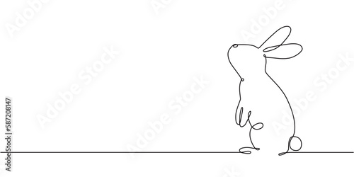 Continuous one line drawing of bunny. Cute rabbit silhouette with ears in simple minimalistic style for Easter and Mid-Autumn Festival web banner. Editable stroke. Linear Vector illustration