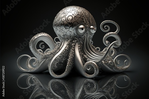 silver octopus on black background