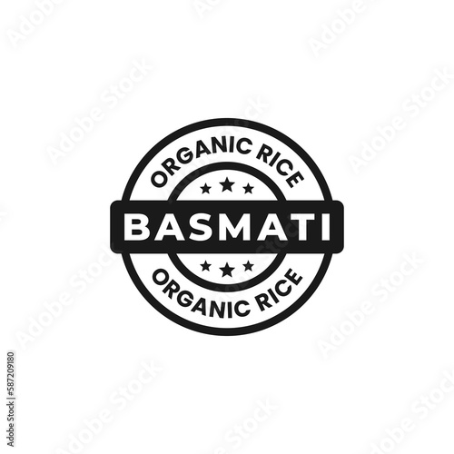 Basmati rice label or Basmati rice sign vector isolated in flat style. Best Basmati rice label vector for product packaging. Basmati rice stamp for product design element.
