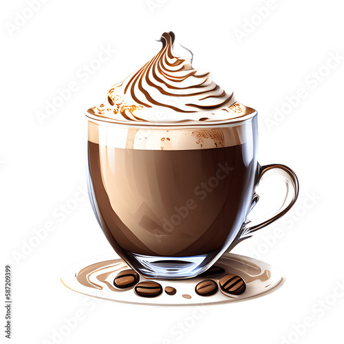 Cappuccino cup isolated on transparent background. Generative AI