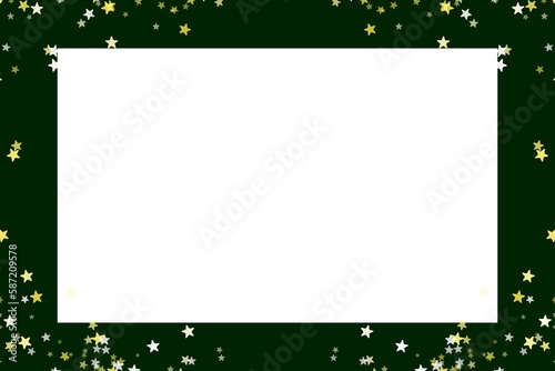 深い緑色の星の飾り付きフレーム素材(透過)
