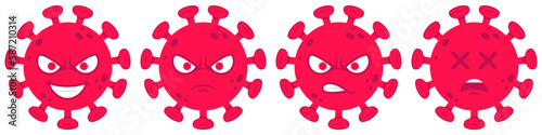 Emojis virus vector in white background, flat style, cartoon style, virus emoji, virus emoticon, angry virus emoji, covid-19, coronavirus, hiv, aids
