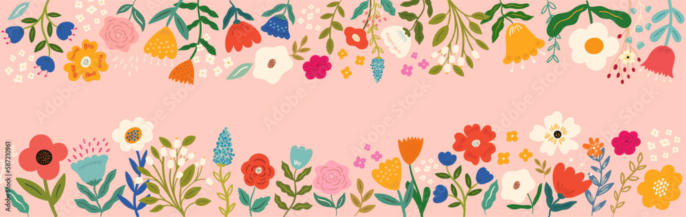 Beautiful romantic flower collection with roses, leaves, floral bouquets, flower compositions