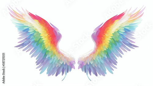 Rainbow Angelic Wings Watercolor Illustration | AI Generated