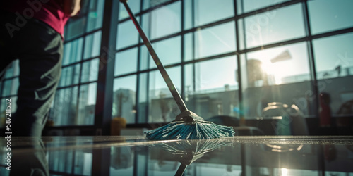 Window cleaner using a squeegee to wash a window Generative AI