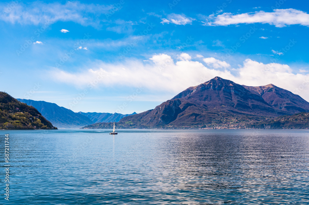 Obraz premium A view of Lake Como, photographed from Bellano, on the Lecco side of the lake. 