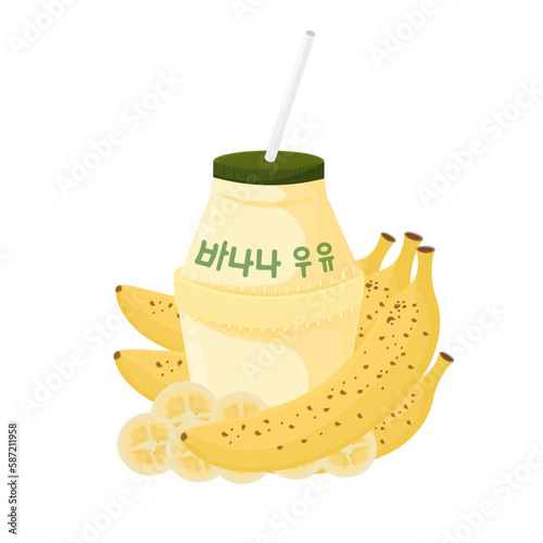 Korean Banana Milk Illustration Logo With Fresh Bananas
