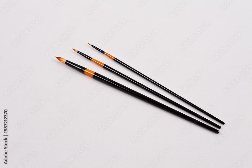 Several small paint brushes were placed on a white background to facilitate background removal Several small paint brushes were placed on a white background to facilitate background removal