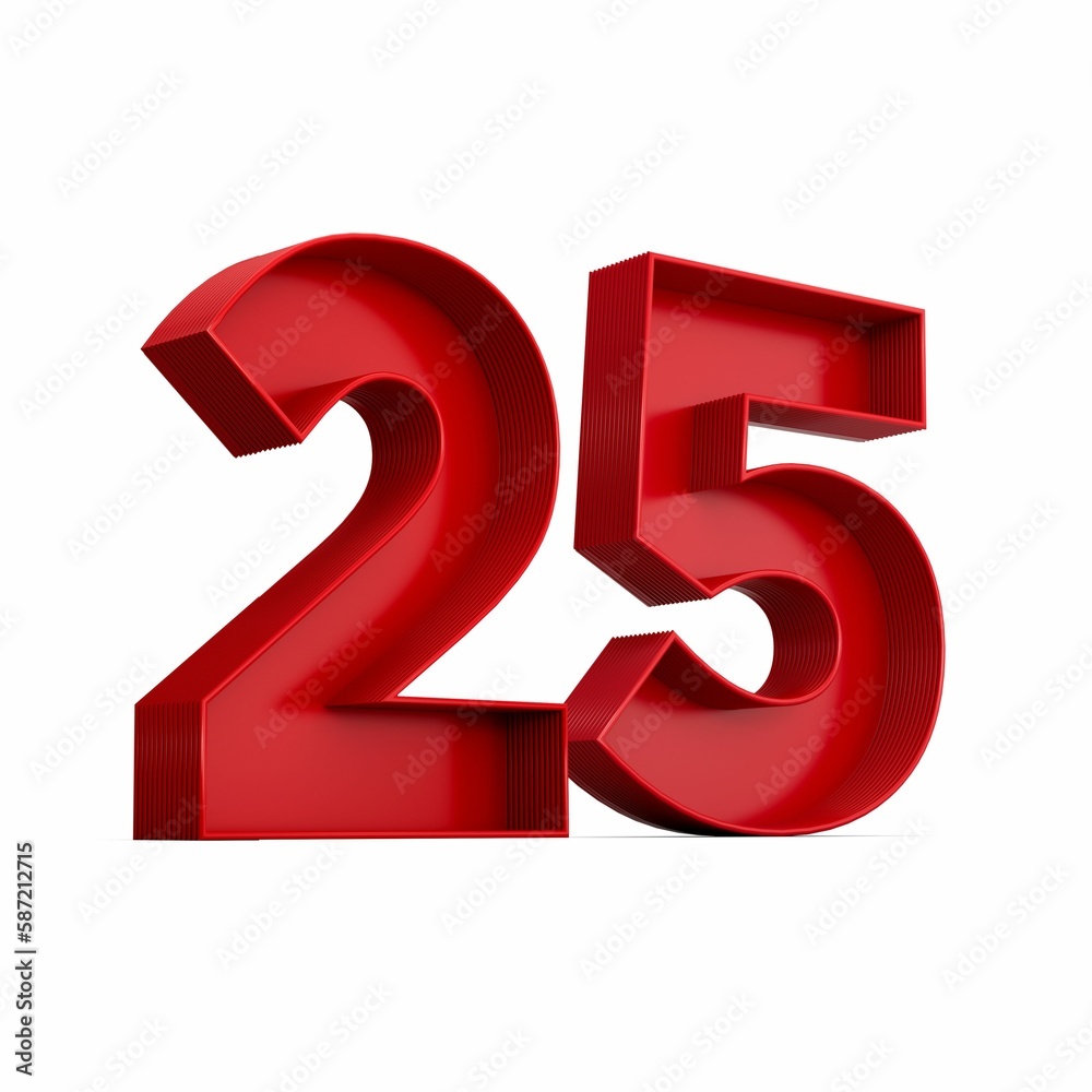 3d rendering of the red number 25 isolated on the empty white background 3d rendering of the red number 25 isolated on the empty white background