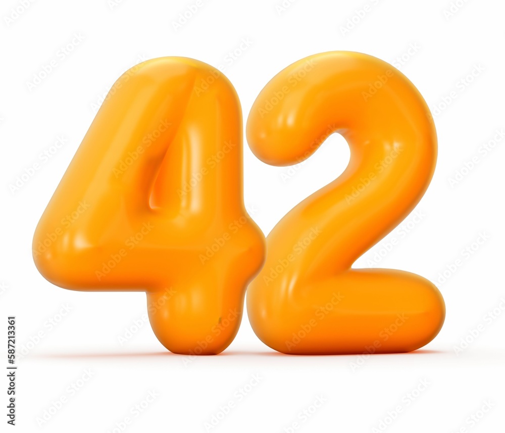 3d rendering of a glossy orange jelly number 42 on a white background. 3d rendering of a glossy orange jelly number 42 on a white background.