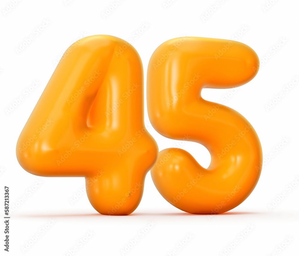 3d rendering of a glossy orange jelly number 45 isolated on white background 3d rendering of a glossy orange jelly number 45 isolated on white background
