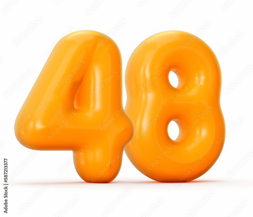3d rendering of a glossy orange jelly number 48 isolated on white background 3d rendering of a glossy orange jelly number 48 isolated on white background