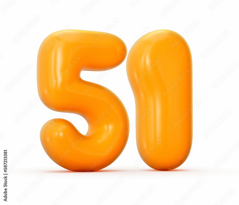 3d rendering of a glossy orange jelly number 51 isolated on white background 3d rendering of a glossy orange jelly number 51 isolated on white background