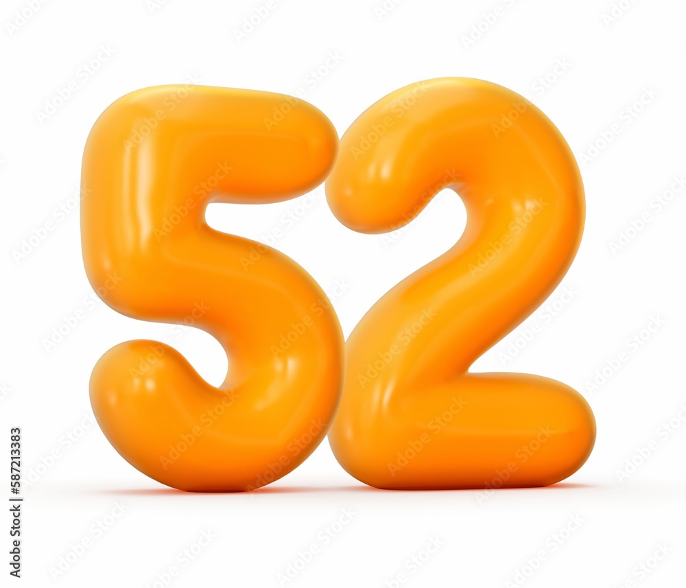 3d rendering of a glossy orange jelly number 52 isolated on white background 3d rendering of a glossy orange jelly number 52 isolated on white background