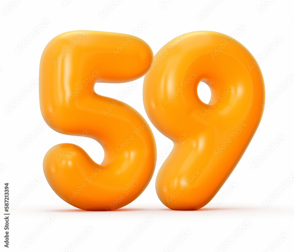 3D rendering of glossy orange jelly number 59 isolated on white background 3D rendering of glossy orange jelly number 59 isolated on white background