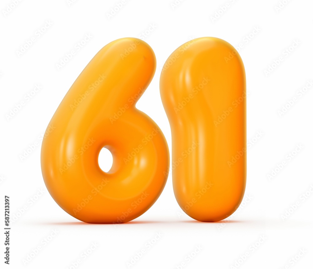 3D rendering of glossy orange jelly number 61 isolated on white background 3D rendering of glossy orange jelly number 61 isolated on white background