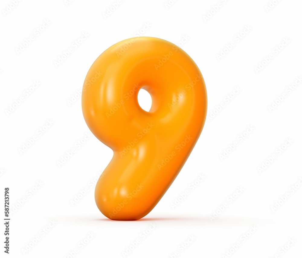 3D render of an orange jelly number 9 isolated on a white background 3d illustration 3D render of an orange jelly number 9 isolated on a white background 3d illustration