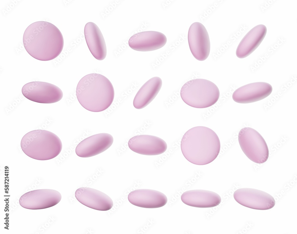 3D rendering of the pink candies and gums isolated on the empty white background 3D rendering of the pink candies and gums isolated on the empty white background